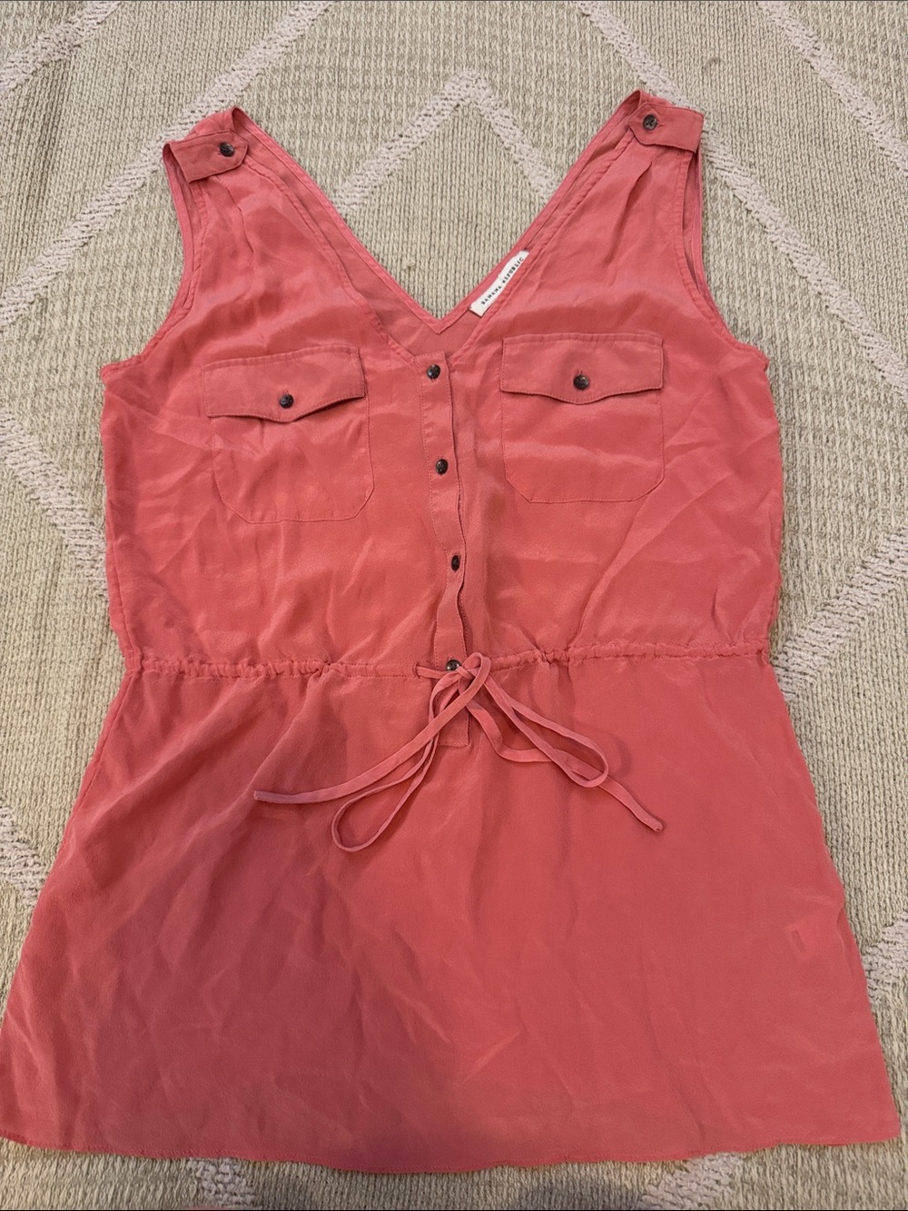 Banana Republic 100% Silk Sleeveless Blouse XS Coral Utility Tie Waist Top